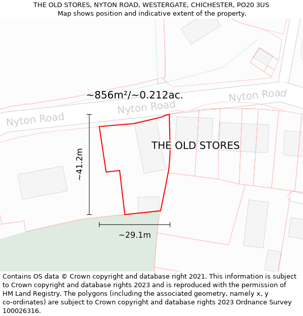 THE OLD STORES, NYTON ROAD, WESTERGATE, CHICHESTER, PO20 3US: Plot and title map