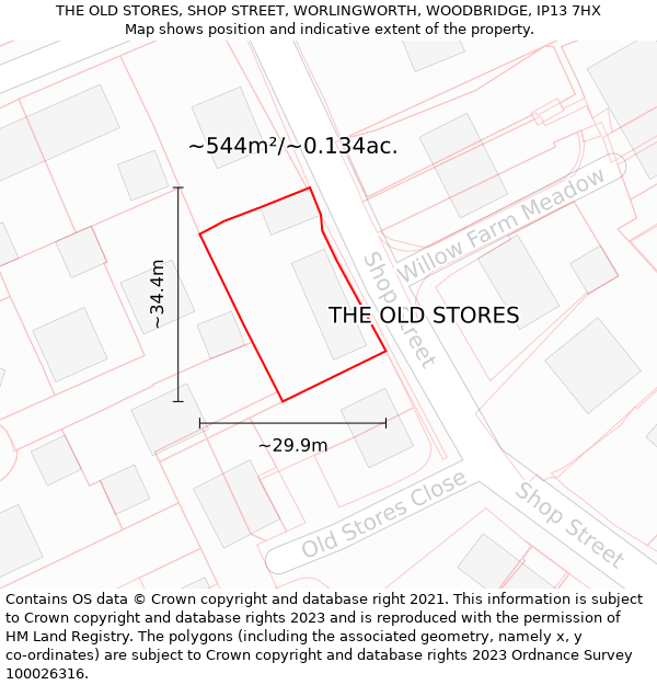 THE OLD STORES, SHOP STREET, WORLINGWORTH, WOODBRIDGE, IP13 7HX: Plot and title map