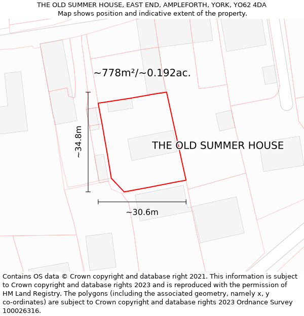 THE OLD SUMMER HOUSE, EAST END, AMPLEFORTH, YORK, YO62 4DA: Plot and title map