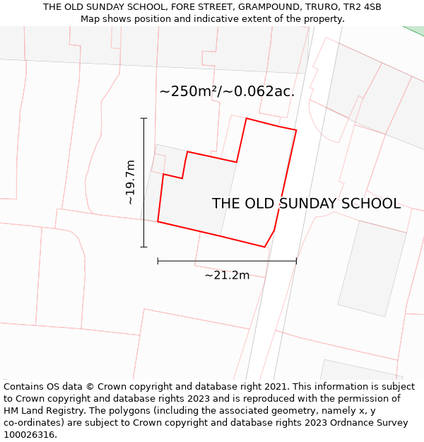 THE OLD SUNDAY SCHOOL, FORE STREET, GRAMPOUND, TRURO, TR2 4SB: Plot and title map