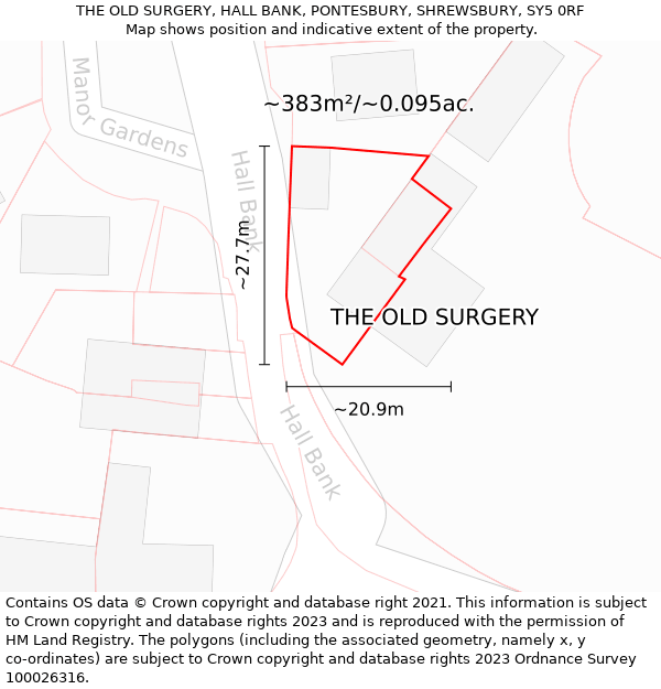 THE OLD SURGERY, HALL BANK, PONTESBURY, SHREWSBURY, SY5 0RF: Plot and title map