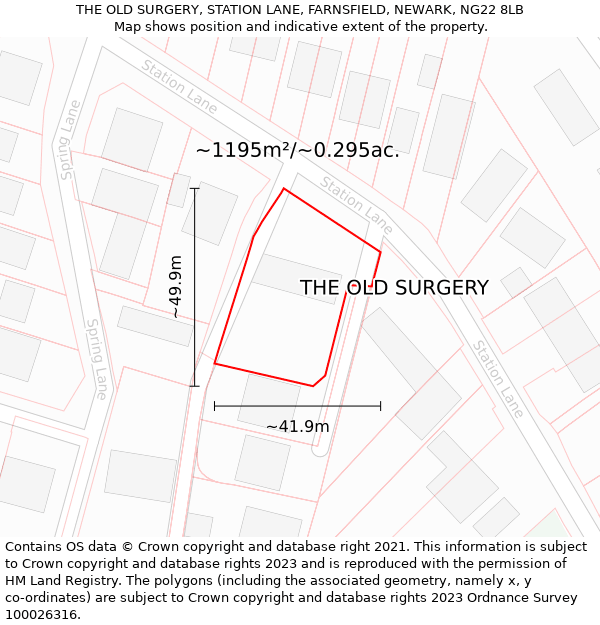 THE OLD SURGERY, STATION LANE, FARNSFIELD, NEWARK, NG22 8LB: Plot and title map