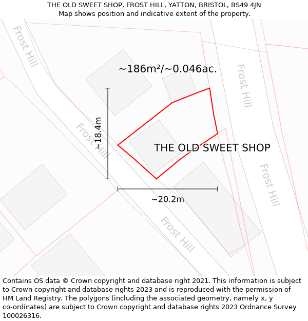 THE OLD SWEET SHOP, FROST HILL, YATTON, BRISTOL, BS49 4JN: Plot and title map