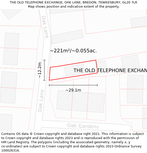 THE OLD TELEPHONE EXCHANGE, OAK LANE, BREDON, TEWKESBURY, GL20 7LR: Plot and title map