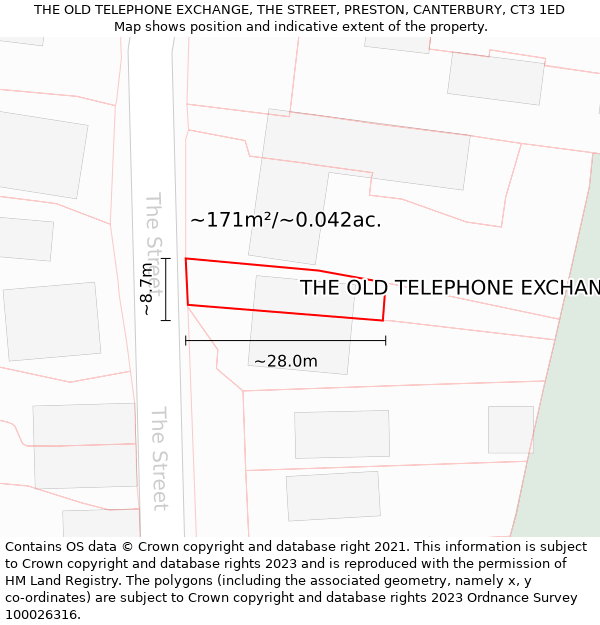 THE OLD TELEPHONE EXCHANGE, THE STREET, PRESTON, CANTERBURY, CT3 1ED: Plot and title map
