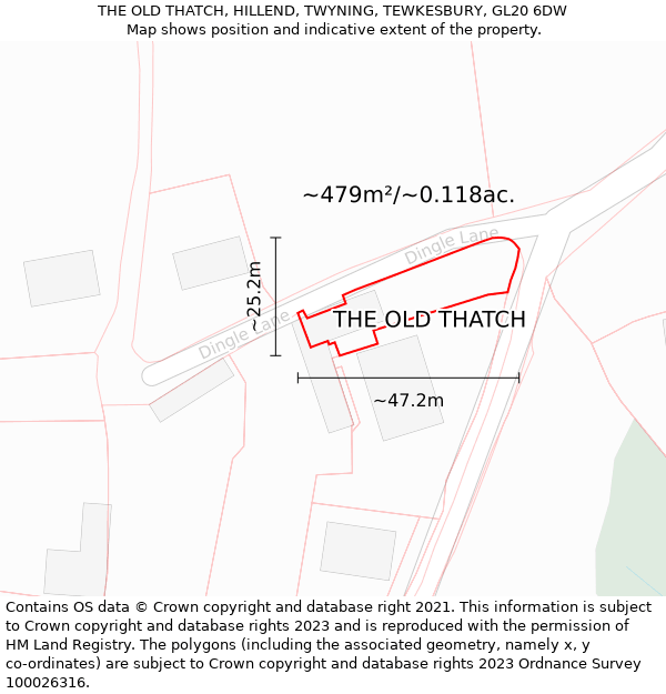 THE OLD THATCH, HILLEND, TWYNING, TEWKESBURY, GL20 6DW: Plot and title map