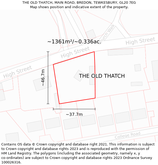 THE OLD THATCH, MAIN ROAD, BREDON, TEWKESBURY, GL20 7EG: Plot and title map