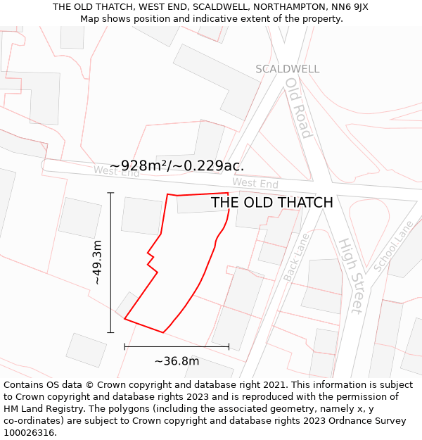 THE OLD THATCH, WEST END, SCALDWELL, NORTHAMPTON, NN6 9JX: Plot and title map
