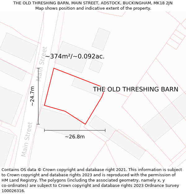 THE OLD THRESHING BARN, MAIN STREET, ADSTOCK, BUCKINGHAM, MK18 2JN: Plot and title map