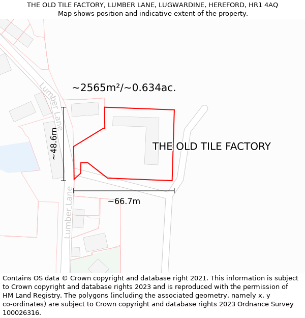 THE OLD TILE FACTORY, LUMBER LANE, LUGWARDINE, HEREFORD, HR1 4AQ: Plot and title map