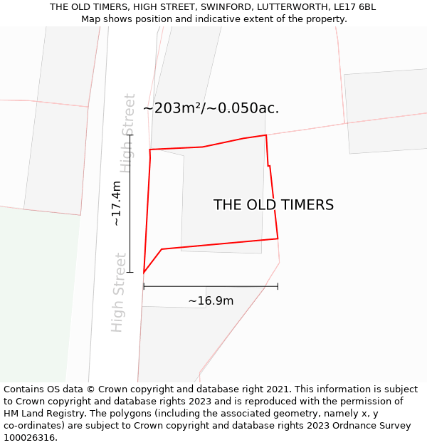 THE OLD TIMERS, HIGH STREET, SWINFORD, LUTTERWORTH, LE17 6BL: Plot and title map
