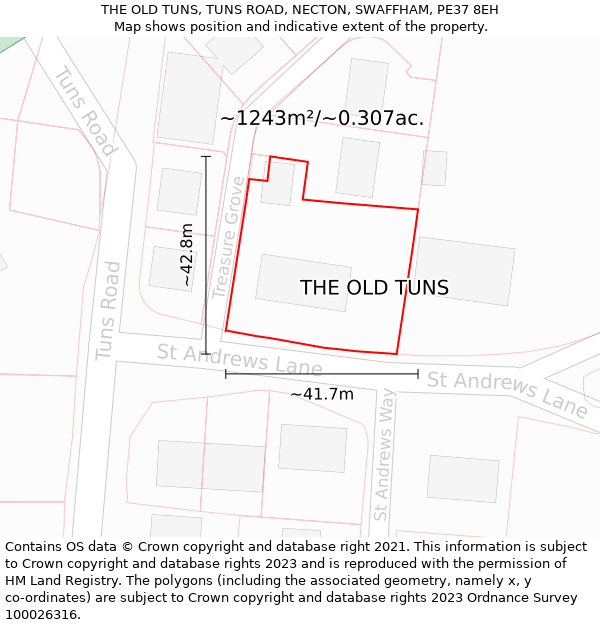 THE OLD TUNS, TUNS ROAD, NECTON, SWAFFHAM, PE37 8EH: Plot and title map
