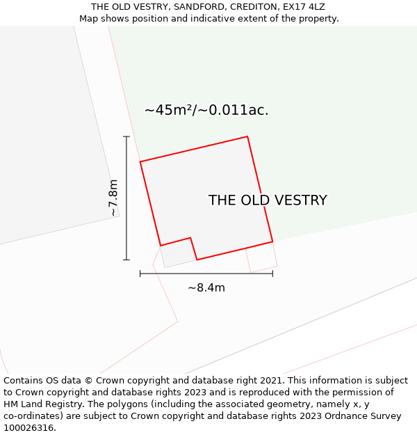THE OLD VESTRY, SANDFORD, CREDITON, EX17 4LZ: Plot and title map