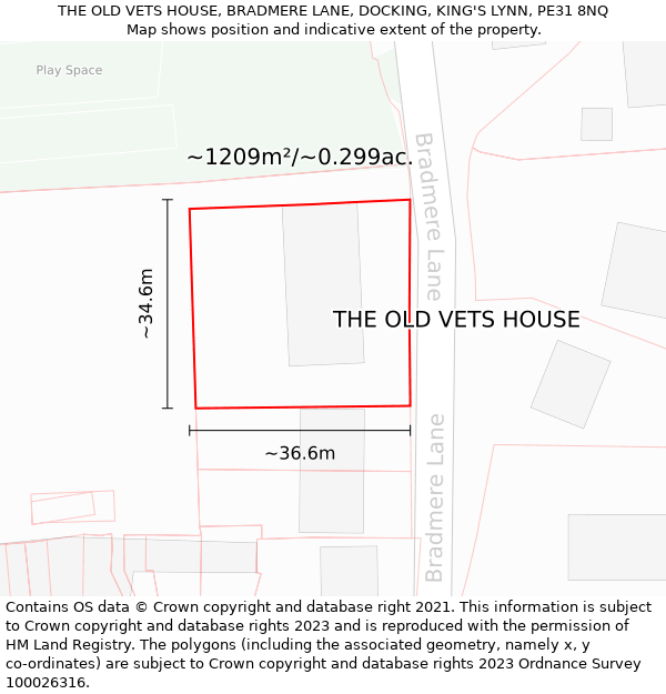 THE OLD VETS HOUSE, BRADMERE LANE, DOCKING, KING'S LYNN, PE31 8NQ: Plot and title map