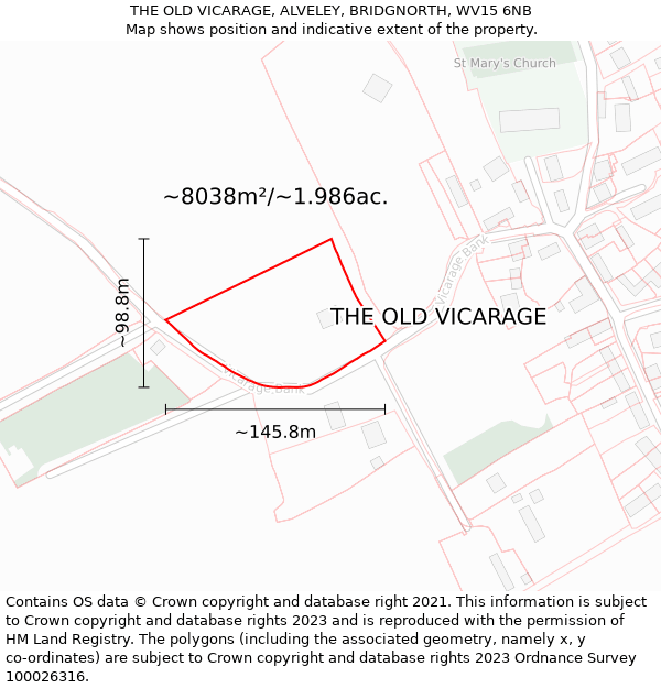 THE OLD VICARAGE, ALVELEY, BRIDGNORTH, WV15 6NB: Plot and title map