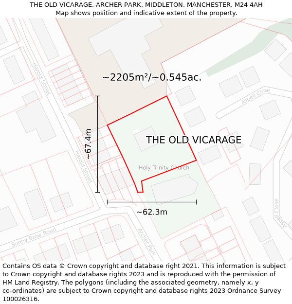 THE OLD VICARAGE, ARCHER PARK, MIDDLETON, MANCHESTER, M24 4AH: Plot and title map