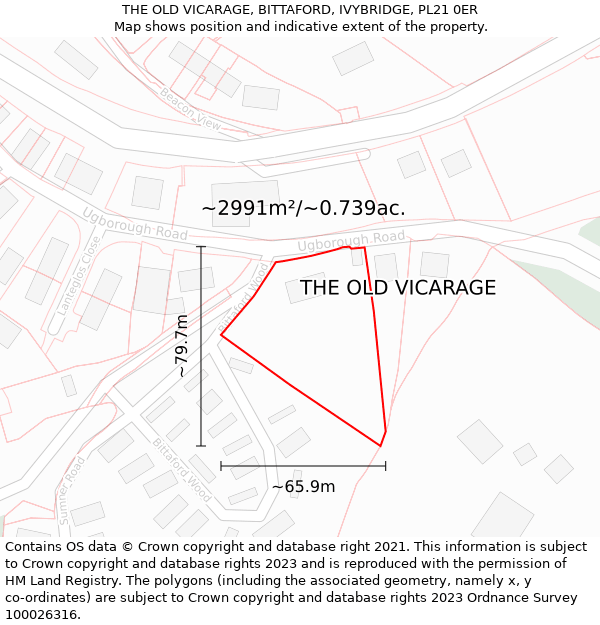 THE OLD VICARAGE, BITTAFORD, IVYBRIDGE, PL21 0ER: Plot and title map