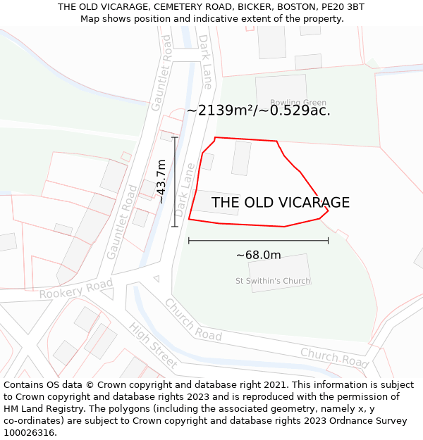 THE OLD VICARAGE, CEMETERY ROAD, BICKER, BOSTON, PE20 3BT: Plot and title map