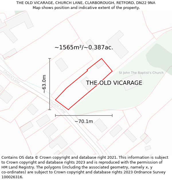 THE OLD VICARAGE, CHURCH LANE, CLARBOROUGH, RETFORD, DN22 9NA: Plot and title map