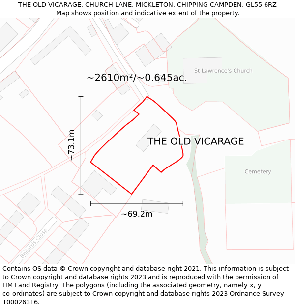 THE OLD VICARAGE, CHURCH LANE, MICKLETON, CHIPPING CAMPDEN, GL55 6RZ: Plot and title map