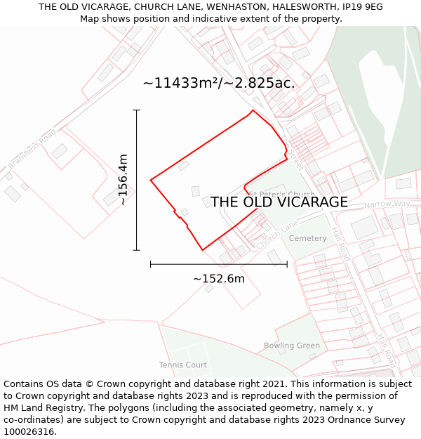 THE OLD VICARAGE, CHURCH LANE, WENHASTON, HALESWORTH, IP19 9EG: Plot and title map