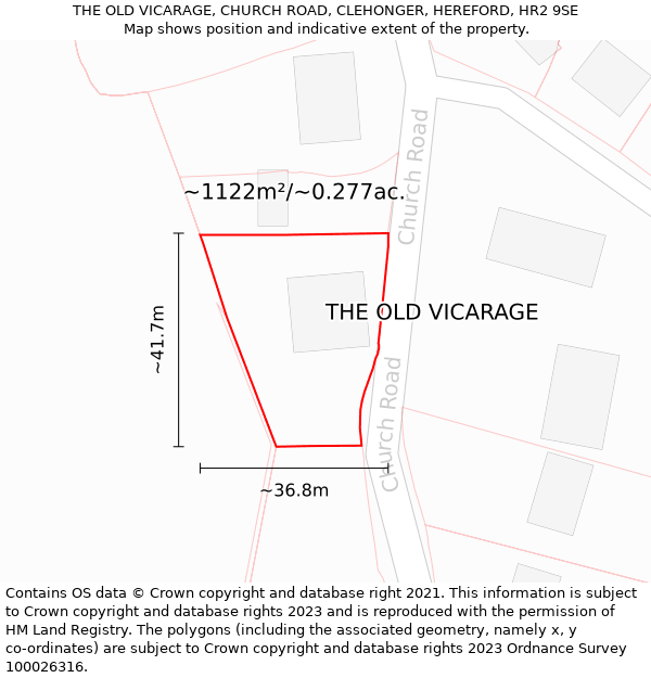 THE OLD VICARAGE, CHURCH ROAD, CLEHONGER, HEREFORD, HR2 9SE: Plot and title map
