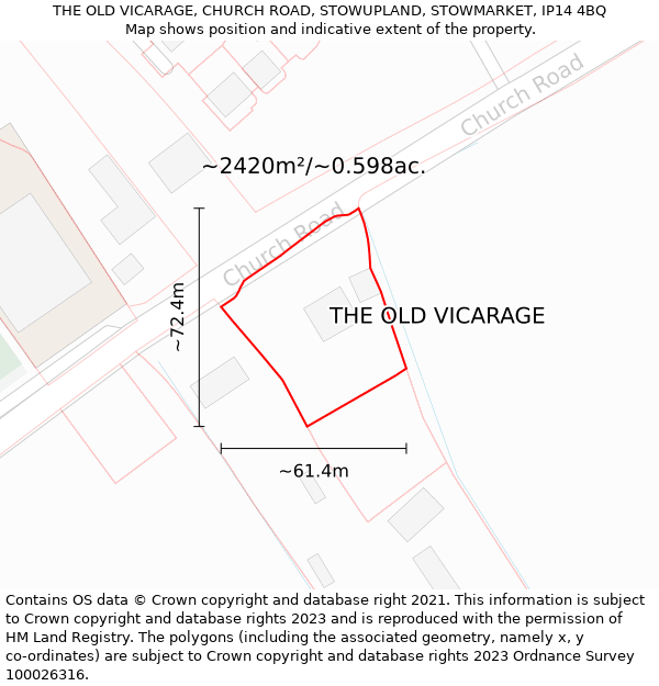 THE OLD VICARAGE, CHURCH ROAD, STOWUPLAND, STOWMARKET, IP14 4BQ: Plot and title map