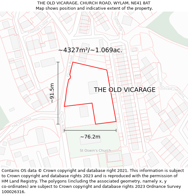 THE OLD VICARAGE, CHURCH ROAD, WYLAM, NE41 8AT: Plot and title map