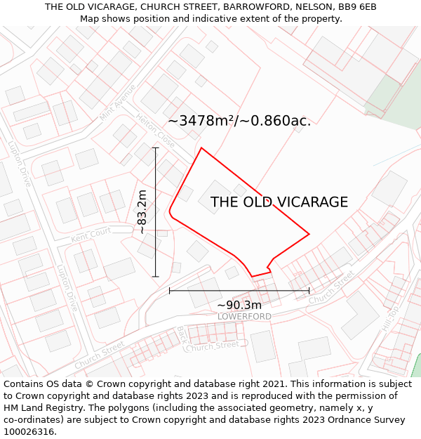 THE OLD VICARAGE, CHURCH STREET, BARROWFORD, NELSON, BB9 6EB: Plot and title map