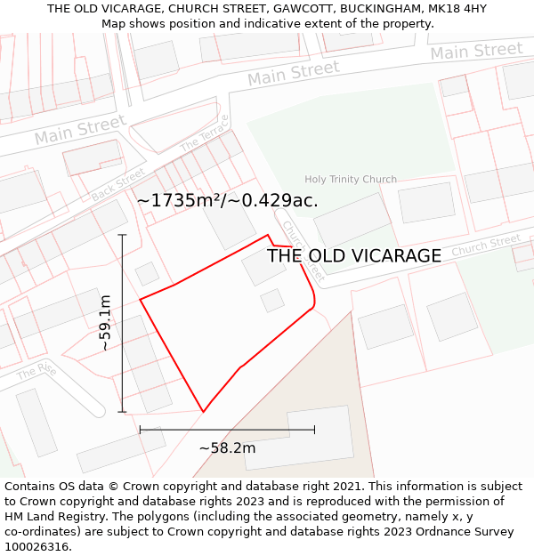 THE OLD VICARAGE, CHURCH STREET, GAWCOTT, BUCKINGHAM, MK18 4HY: Plot and title map