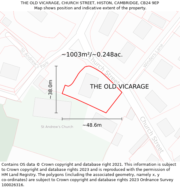 THE OLD VICARAGE, CHURCH STREET, HISTON, CAMBRIDGE, CB24 9EP: Plot and title map