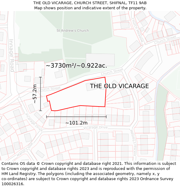 THE OLD VICARAGE, CHURCH STREET, SHIFNAL, TF11 9AB: Plot and title map