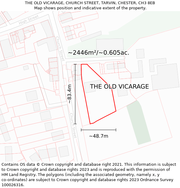 THE OLD VICARAGE, CHURCH STREET, TARVIN, CHESTER, CH3 8EB: Plot and title map