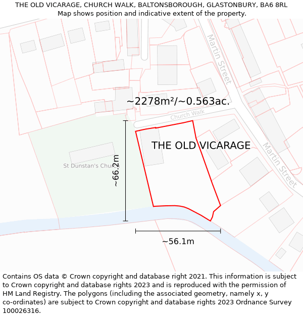 THE OLD VICARAGE, CHURCH WALK, BALTONSBOROUGH, GLASTONBURY, BA6 8RL: Plot and title map