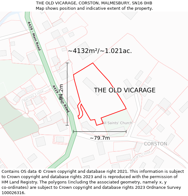 THE OLD VICARAGE, CORSTON, MALMESBURY, SN16 0HB: Plot and title map