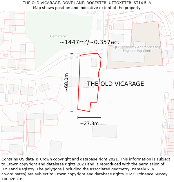 THE OLD VICARAGE, DOVE LANE, ROCESTER, UTTOXETER, ST14 5LA: Plot and title map