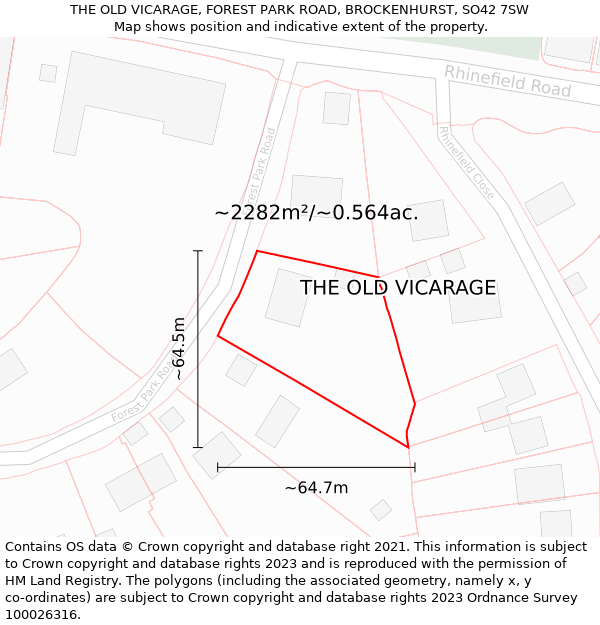 THE OLD VICARAGE, FOREST PARK ROAD, BROCKENHURST, SO42 7SW: Plot and title map