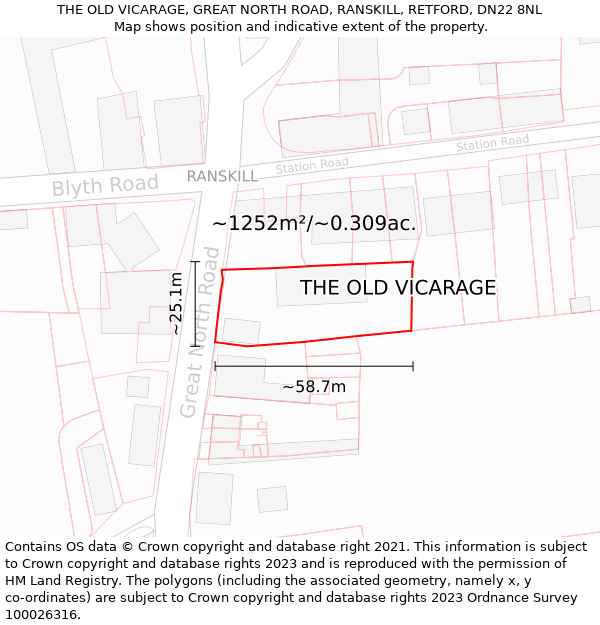 THE OLD VICARAGE, GREAT NORTH ROAD, RANSKILL, RETFORD, DN22 8NL: Plot and title map