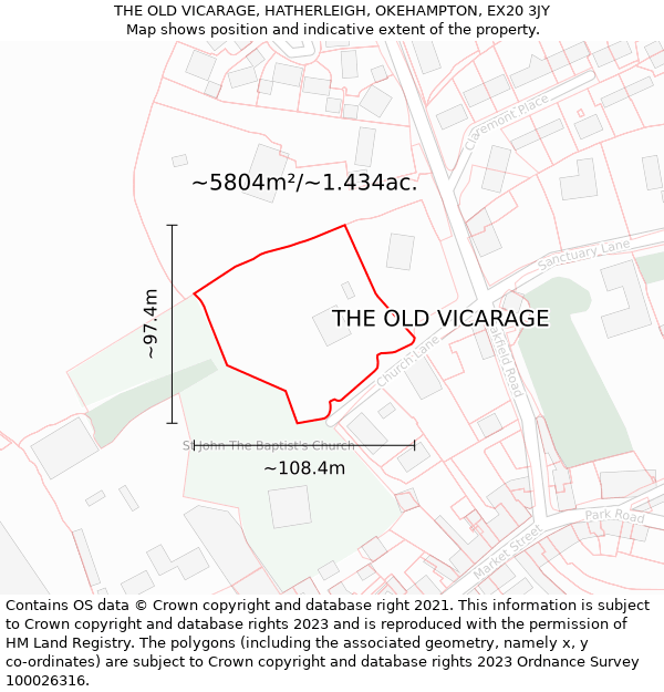 THE OLD VICARAGE, HATHERLEIGH, OKEHAMPTON, EX20 3JY: Plot and title map