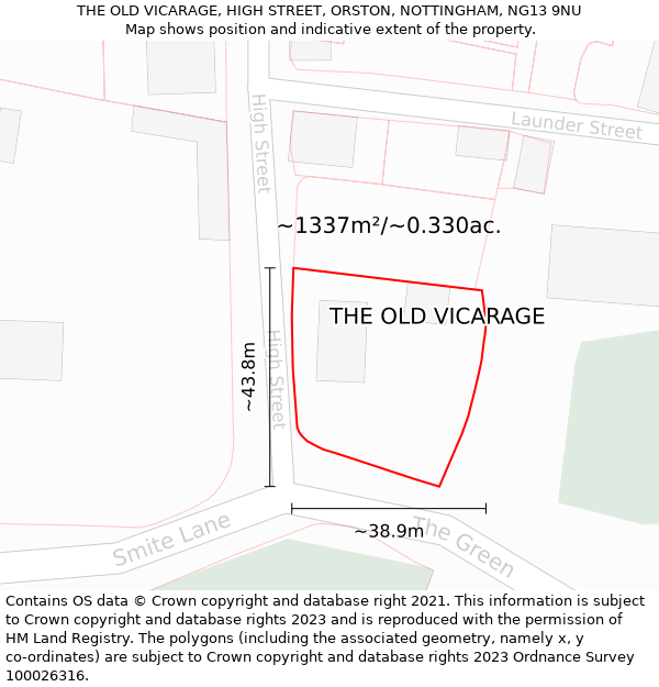 THE OLD VICARAGE, HIGH STREET, ORSTON, NOTTINGHAM, NG13 9NU: Plot and title map