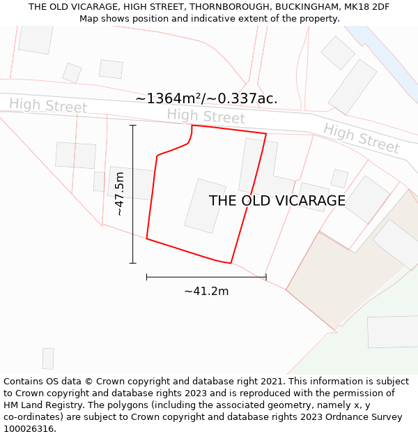THE OLD VICARAGE, HIGH STREET, THORNBOROUGH, BUCKINGHAM, MK18 2DF: Plot and title map