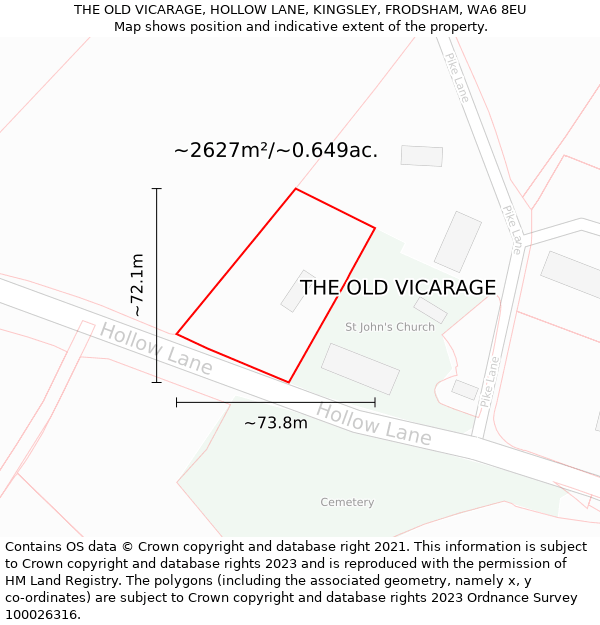 THE OLD VICARAGE, HOLLOW LANE, KINGSLEY, FRODSHAM, WA6 8EU: Plot and title map