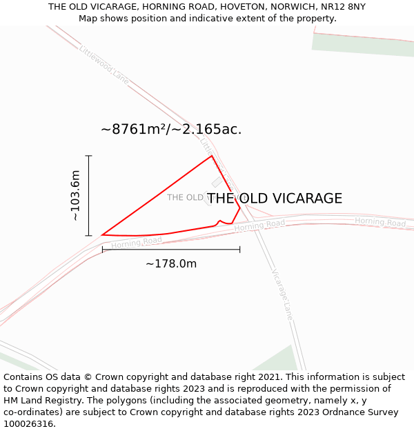 THE OLD VICARAGE, HORNING ROAD, HOVETON, NORWICH, NR12 8NY: Plot and title map