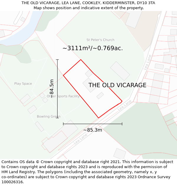 THE OLD VICARAGE, LEA LANE, COOKLEY, KIDDERMINSTER, DY10 3TA: Plot and title map