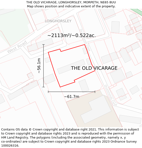 THE OLD VICARAGE, LONGHORSLEY, MORPETH, NE65 8UU: Plot and title map