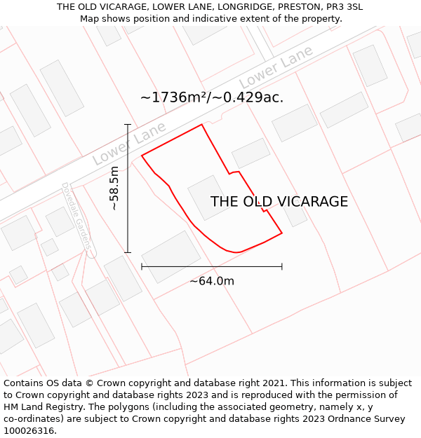 THE OLD VICARAGE, LOWER LANE, LONGRIDGE, PRESTON, PR3 3SL: Plot and title map
