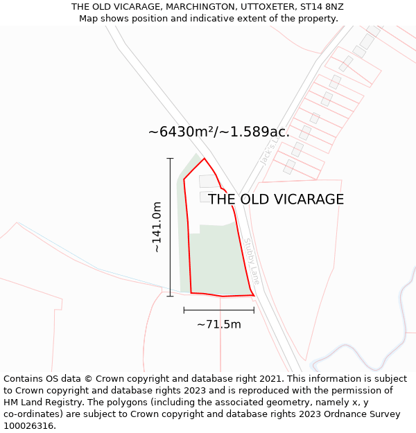 THE OLD VICARAGE, MARCHINGTON, UTTOXETER, ST14 8NZ: Plot and title map