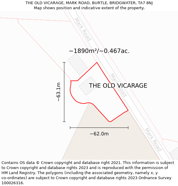 THE OLD VICARAGE, MARK ROAD, BURTLE, BRIDGWATER, TA7 8NJ: Plot and title map