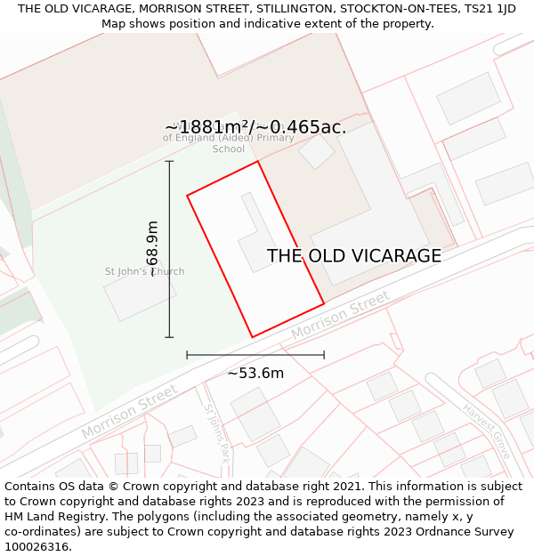 THE OLD VICARAGE, MORRISON STREET, STILLINGTON, STOCKTON-ON-TEES, TS21 1JD: Plot and title map