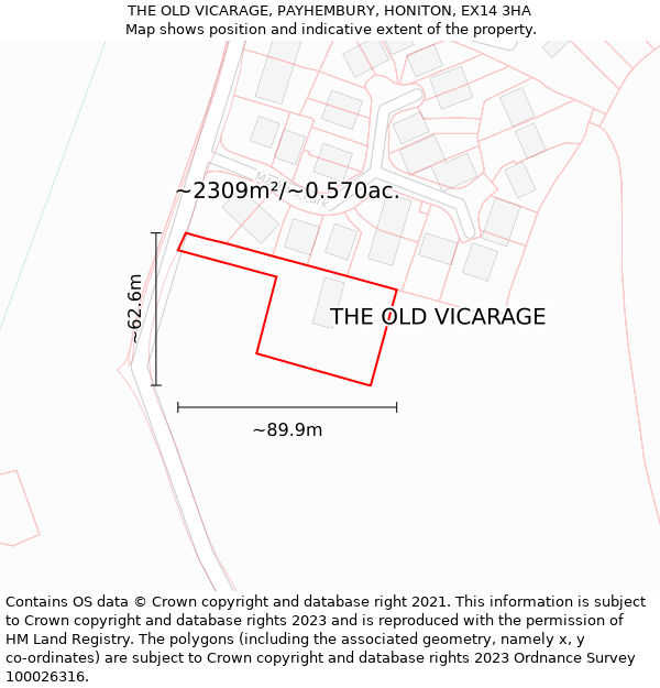 THE OLD VICARAGE, PAYHEMBURY, HONITON, EX14 3HA: Plot and title map